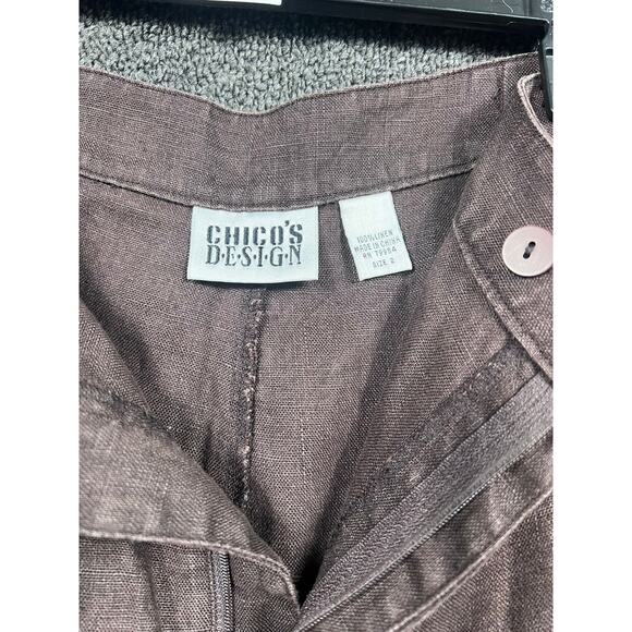 Chico's Design Linen Pants Womens Size 2 US 12 Brown Straight Leg - Picture 3 of 5